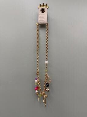 Elta & East Gold Charm Necklace Pearl Beaded Peace Fish Star Boho NWT